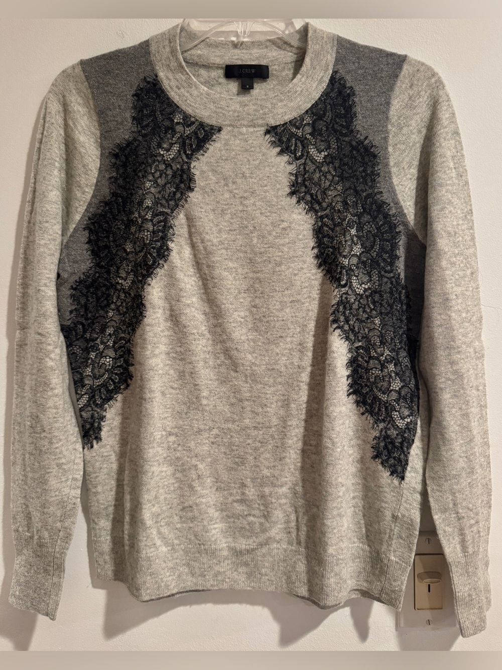 J. Crew light Merino Wool blend lace trim sweater. Sz. S. A+ Condition. Ret $195